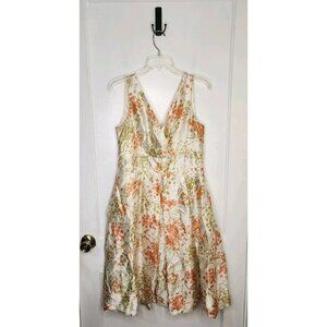 Talbots Women's Sleeveless Floral Dress Size 8 100% Silk Fit & Flare Pockets